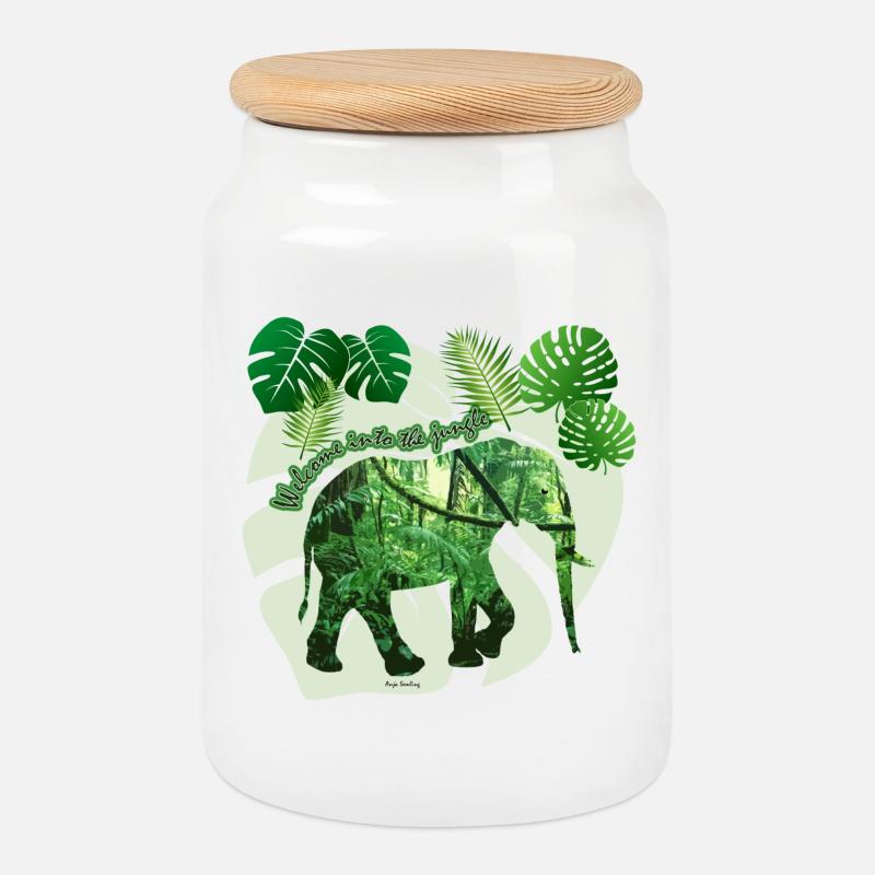 Dschungel - Elefant - Loxodonta cyclotis - Keksdose mit Holzdeckel - Weiß