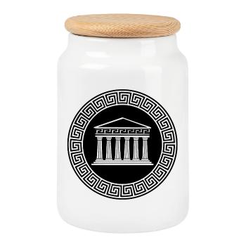 Temple antique - Boîte à biscuits avec couvercle en bois - blanc - Devant