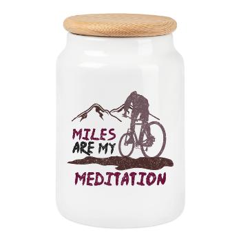 Les milles sont ma méditation - design sombre - design - Boîte à biscuits avec couvercle en bois - blanc - Devant