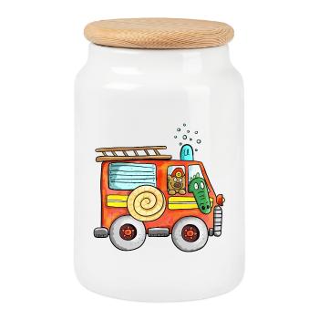 Funny kids fire service I camion de pompiers - Boîte à biscuits avec couvercle en bois - blanc - Devant