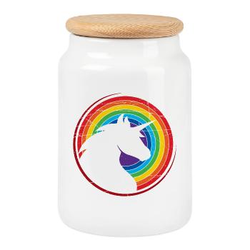 Einhorn - Bunt - Regenbogen - Keksdose mit Holzdeckel - Weiß - Vorne