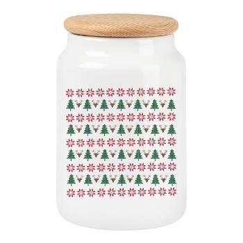 Noël - Boîte à biscuits avec couvercle en bois - blanc - Devant