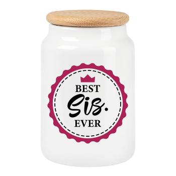 sister - Cookie Jar with Wooden Lid - white - Front