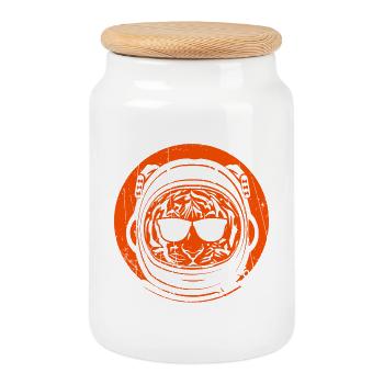 Tiger-Astronaut - Keksdose mit Holzdeckel - Weiß - Vorne