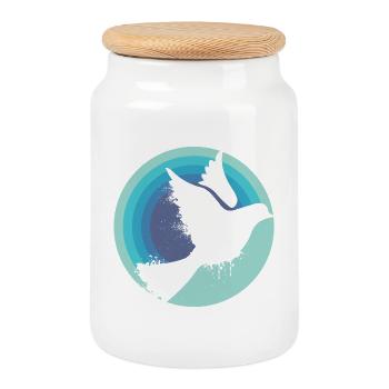 Colombe de la Paix - Boîte à biscuits avec couvercle en bois - blanc - Devant