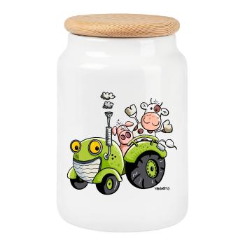 Mignon Tracteur - Boîte à biscuits avec couvercle en bois - blanc - Devant
