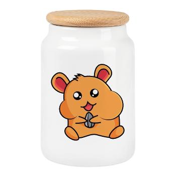 Hamster sur hamster - design - Boîte à biscuits avec couvercle en bois - blanc - Devant