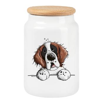 Happy Saint Bernard - Cookie Jar with Wooden Lid - white - Front