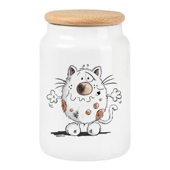 Cute Cat - Kitten - Cats - Fun - Cookie Jar with Wooden Lid - white - Front