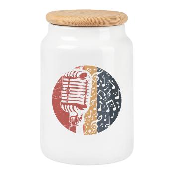 Microphone - Cookie Jar with Wooden Lid - white - Front