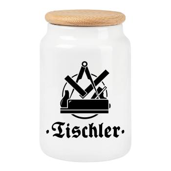 Tischler, Zunftzeichen mit alter Schrift - Keksdose mit Holzdeckel - Weiß - Vorne