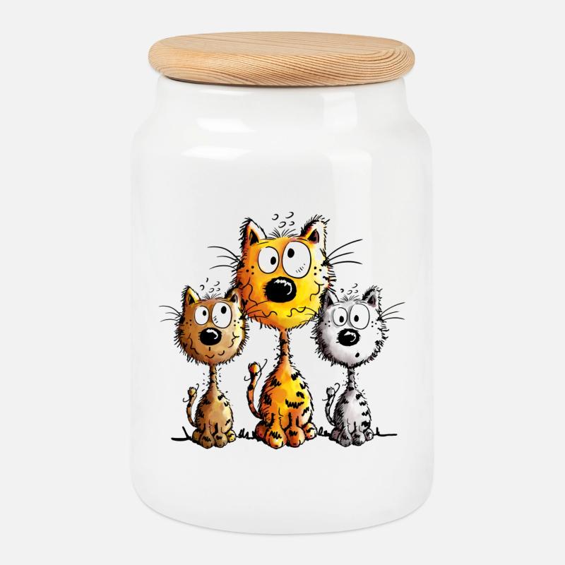 Katzen Freundschaft - Keksdose mit Holzdeckel - Weiß