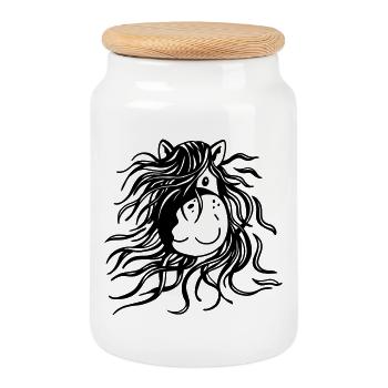 Happy Horse - Horses - Pony - Comic - Cookie Jar with Wooden Lid - white - Front