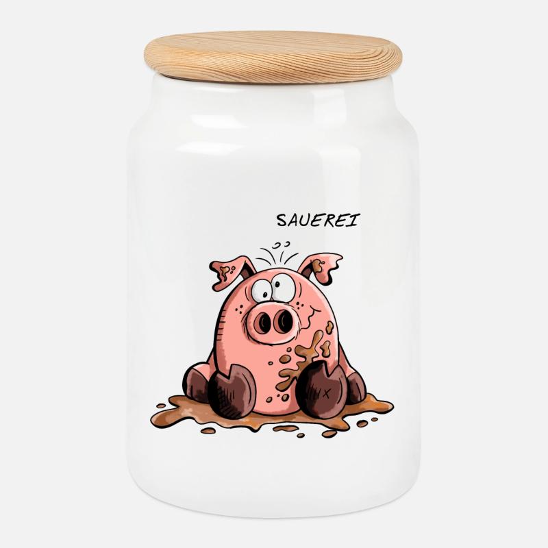 Sauerei - Schwein - Sau - Schweine - Comic - Fun - Keksdose mit Holzdeckel - Weiß