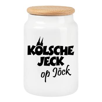 Kölsche Jeck op Jöck Kölsch Köln - Keksdose mit Holzdeckel - Weiß - Vorne