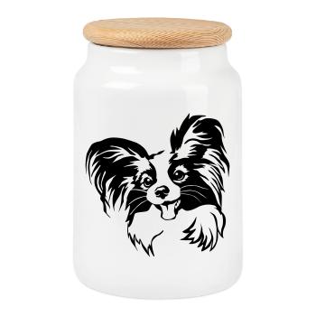 Papillon head - Cookie Jar with Wooden Lid - white - Front