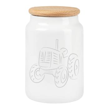 Tractor Drawing - Cookie Jar with Wooden Lid - white - Front