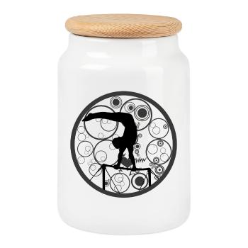 Turner | Gymnastics on high bar parallel bars - Cookie Jar with Wooden Lid - white - Front
