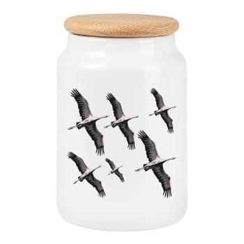 Bird migration cranes - Cookie Jar with Wooden Lid - white - Front