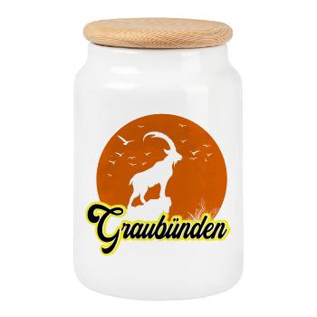 Graubünden Ibex Moon Silhouette - Cookie Jar with Wooden Lid - white - Front