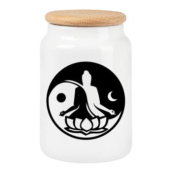 Yin et Yang - Boîte à biscuits avec couvercle en bois - blanc - Devant