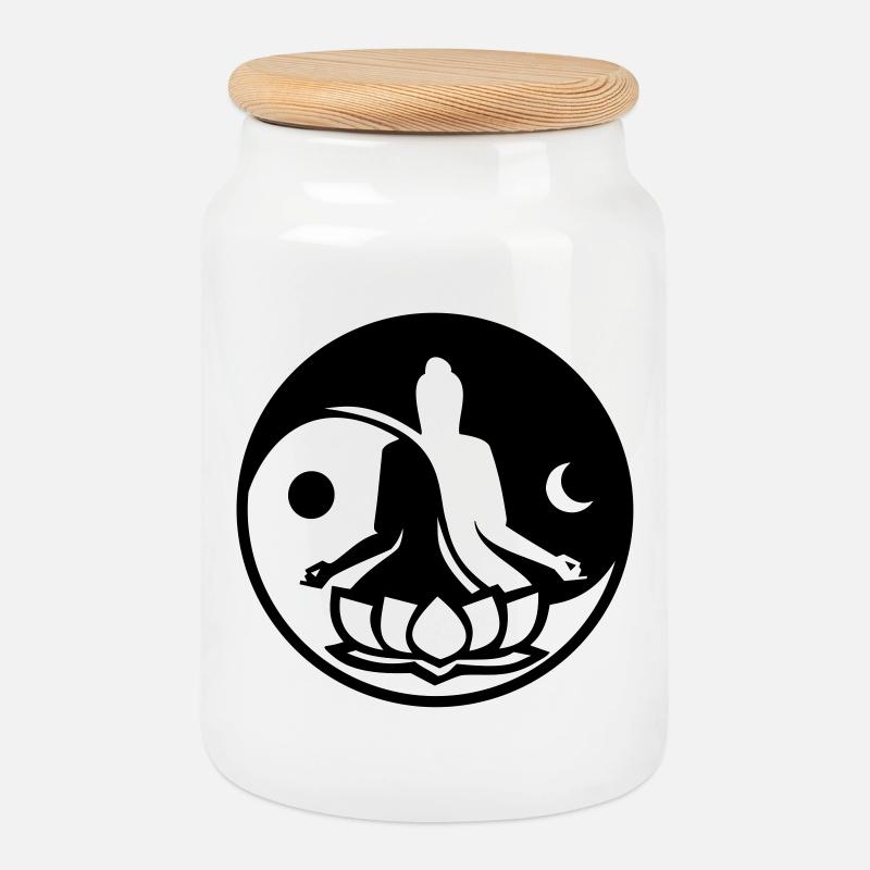Yin and Yang - Cookie Jar with Wooden Lid - white