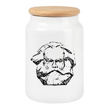 Karl Marx | Conception abstraite de visage en détresse - Boîte à biscuits avec couvercle en bois - blanc - Devant