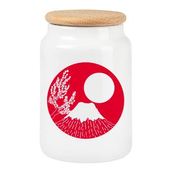 Mount fuji manga - Cookie Jar with Wooden Lid - white - Front
