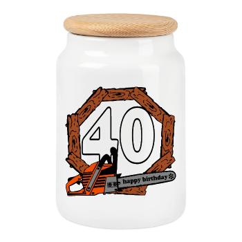 40e anniversaire,Tronçonneuse,Bois de chauffage,40 ans (25) - Boîte à biscuits avec couvercle en bois - blanc - Devant