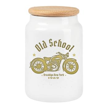 Old School Biker 1969 - Keksdose mit Holzdeckel - Weiß - Vorne