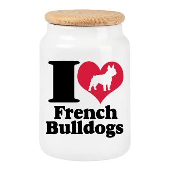 J'aime les bouledogues français ... / + - Boîte à biscuits avec couvercle en bois - blanc - Devant