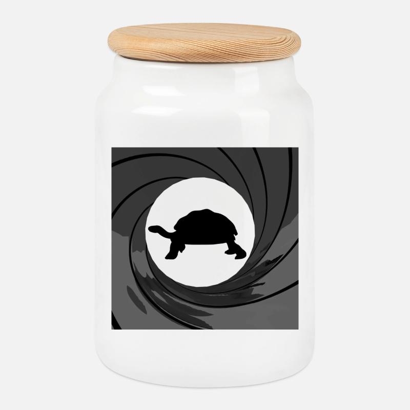Bond turtle - Cookie Jar with Wooden Lid - white