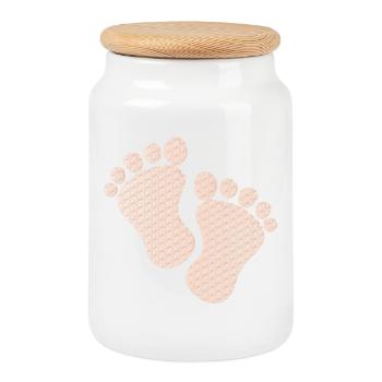 cute baby footprints - Cookie Jar with Wooden Lid - white - Front