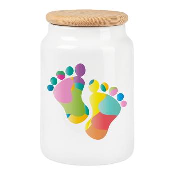 colorful baby footprints - Cookie Jar with Wooden Lid - white - Front