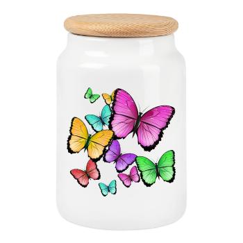papillons de couleur sauvage - Boîte à biscuits avec couvercle en bois - blanc - Devant