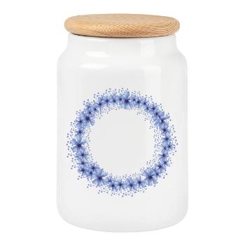 couronne de fleur de bleuet bleu vif - Boîte à biscuits avec couvercle en bois - blanc - Devant