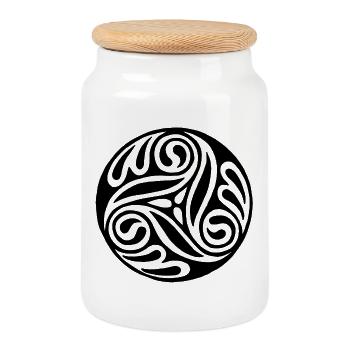 Black celtic art - Cookie Jar with Wooden Lid - white - Front