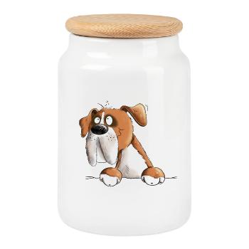 Heureux chien boxer allemand - Boîte à biscuits avec couvercle en bois - blanc - Devant
