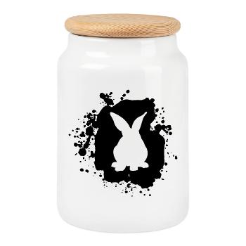 Rabbit - Cookie Jar with Wooden Lid - white - Front