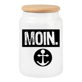 Abstract play of colors in black and white - Cookie Jar with Wooden Lid - white - Front