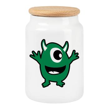 green monster - Cookie Jar with Wooden Lid - white - Front