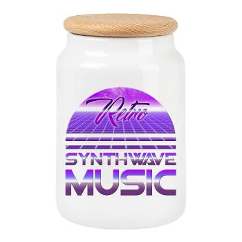 80s Neon Retro Synthwave Music Electronic Wave - Keksdose mit Holzdeckel - Weiß - Vorne