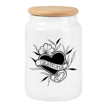 Grandma - Cookie Jar with Wooden Lid - white - Front