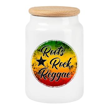 Roots Rock Reggae - Music Style Illustration - Cookie Jar with Wooden Lid - white - Front