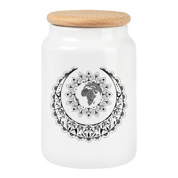 Planet Erde Mandala Sonne und Mond Mandala - Keksdose mit Holzdeckel - Weiß - Vorne