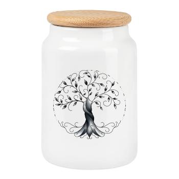 Tree of Life - Cookie Jar with Wooden Lid - white - Front