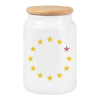 EU-Sterne mit Akzent der britischen Flagge - Keksdose mit Holzdeckel - Weiß - Vorne