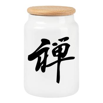 Japanisches Zen-Kanji-Symbol für Zen-Leder - Keksdose mit Holzdeckel - Weiß - Vorne