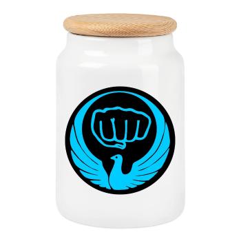 Logo de l’emblème du pigeon Wado bleu - Boîte à biscuits avec couvercle en bois - blanc - Devant