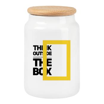 Cadre géométrique minimaliste - Boîte à biscuits avec couvercle en bois - blanc - Devant
